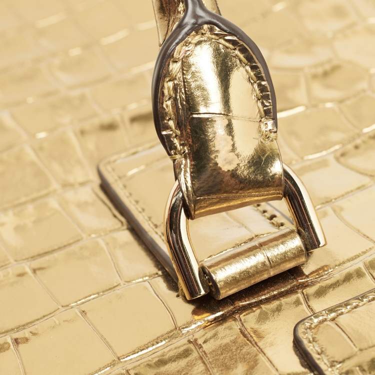 Pre Owned Michael Kors Gold Croc Embossed Leather Hamilton Studio Tote