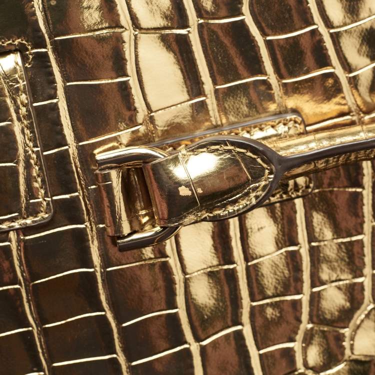 Pre Owned Michael Kors Gold Croc Embossed Leather Hamilton Studio Tote