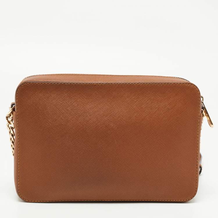 Pre Owned MICHAEL Michael Kors Brown Saffiano Leather Jet Set Camera Crossbody Bag