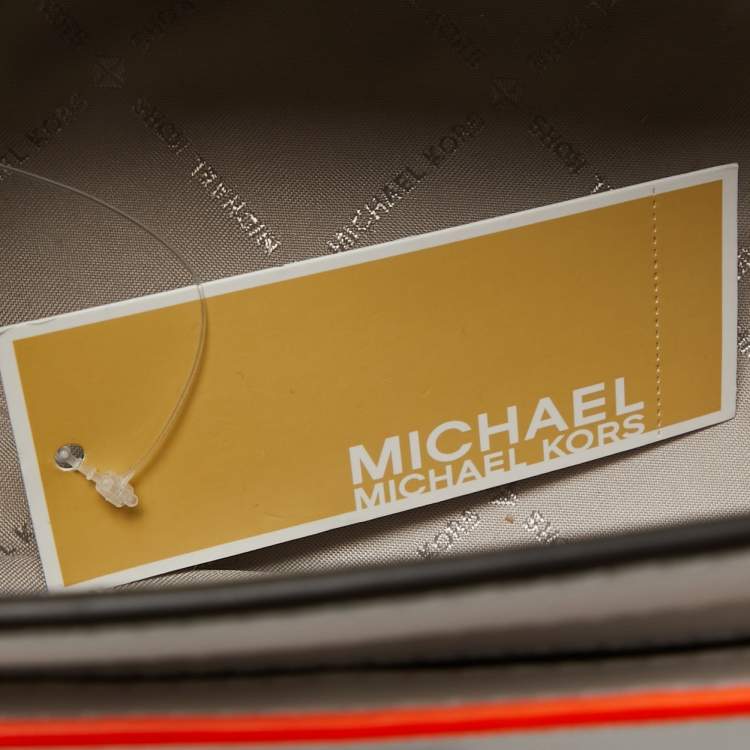 Pre Owned Michael Kors Optic White Leather Multicolor Trim Medium Manhattan Satchel