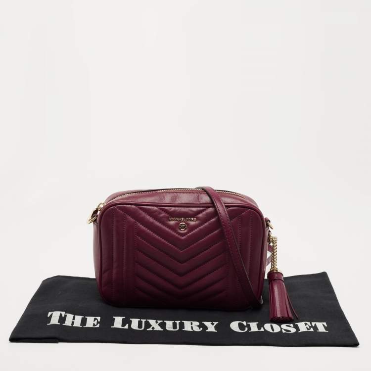 Pre Owned Michael Kors Burgundy Leather Jet Set Camera Crossbody Bag