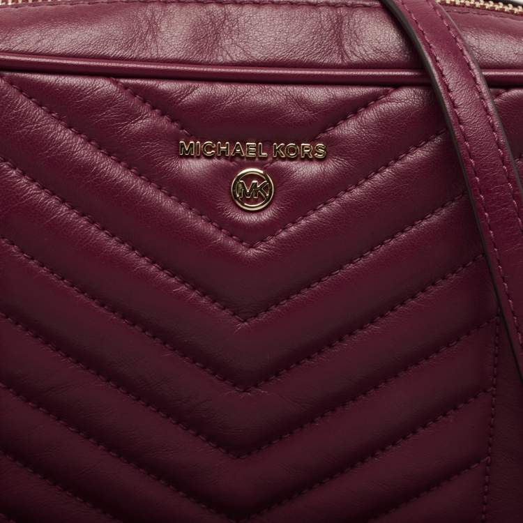 Pre Owned Michael Kors Burgundy Leather Jet Set Camera Crossbody Bag