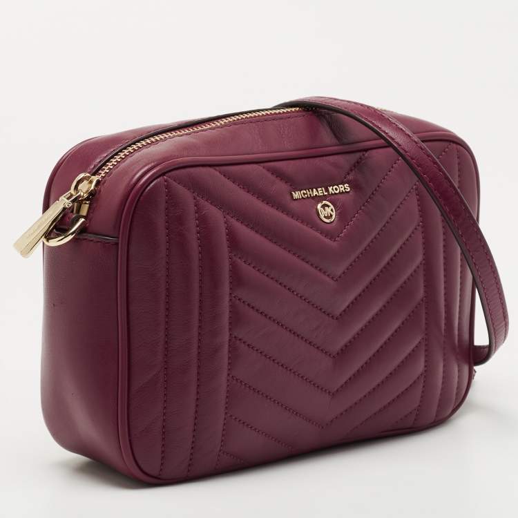 Pre Owned Michael Kors Burgundy Leather Jet Set Camera Crossbody Bag