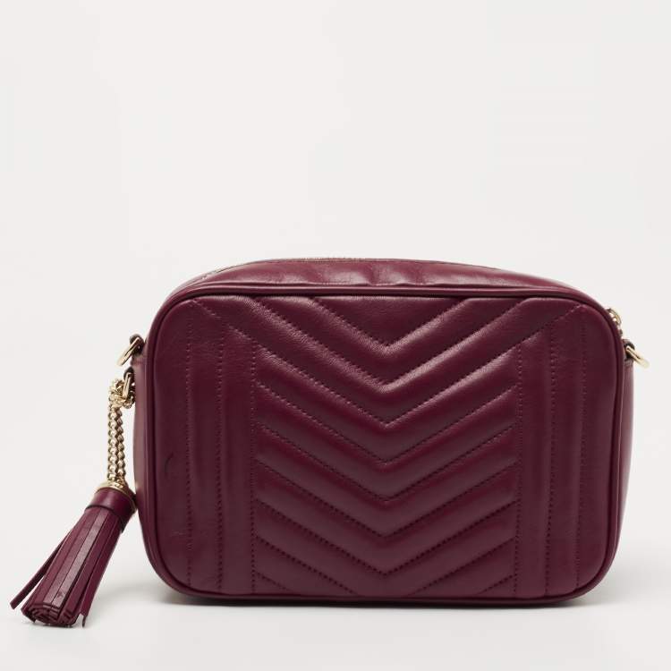 Pre Owned Michael Kors Burgundy Leather Jet Set Camera Crossbody Bag