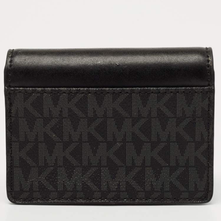 Pre Owned Michael Kors Black/Grey Signature Coated Canvas and Leather Card Case