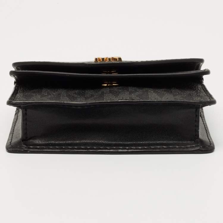 Pre Owned Michael Kors Black/Grey Signature Coated Canvas and Leather Card Case