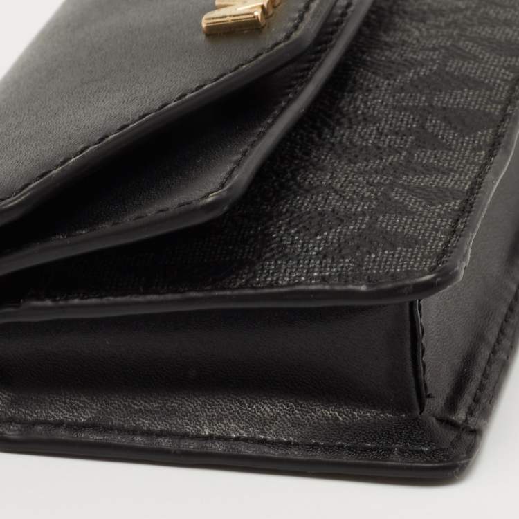 Pre Owned Michael Kors Black/Grey Signature Coated Canvas and Leather Card Case