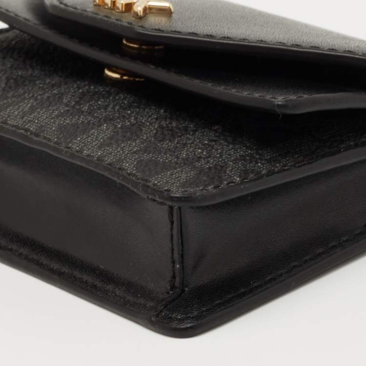 Pre Owned Michael Kors Black/Grey Signature Coated Canvas and Leather Card Case