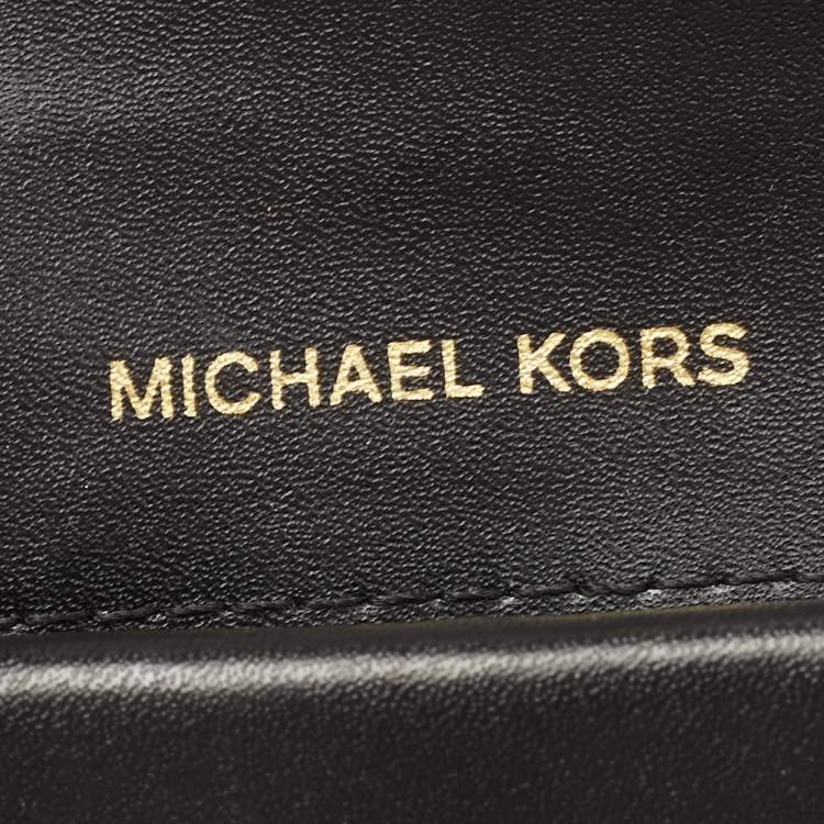 Pre Owned Michael Kors Black/Grey Signature Coated Canvas and Leather Card Case
