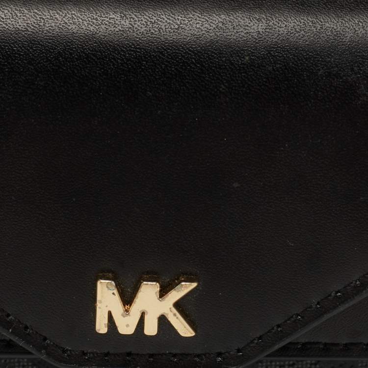 Pre Owned Michael Kors Black/Grey Signature Coated Canvas and Leather Card Case