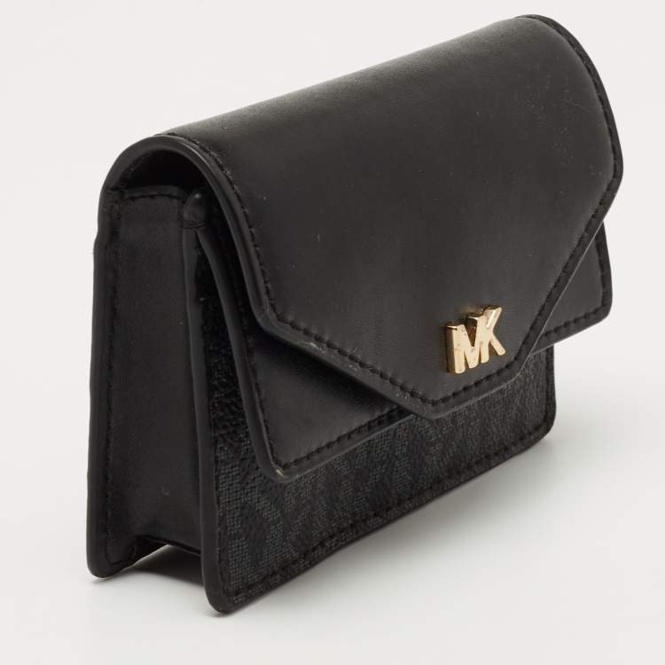 Pre Owned Michael Kors Black/Grey Signature Coated Canvas and Leather Card Case