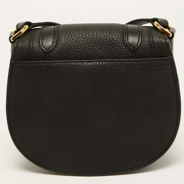 Pre Owned Michael Kors Collection Black Leather Saddle Crossbody Bag