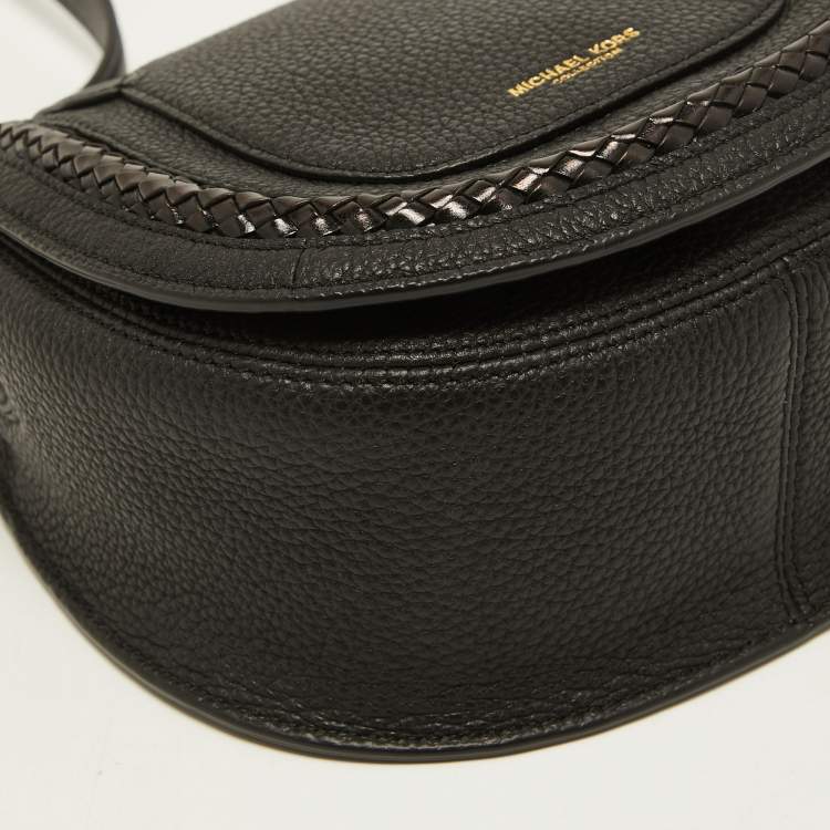 Pre Owned Michael Kors Collection Black Leather Saddle Crossbody Bag