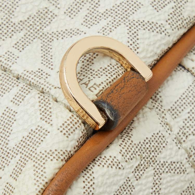 Pre Owned Michael Kors White/Tan Signature Coated Canvas and Leather Mini Rhea Backpack