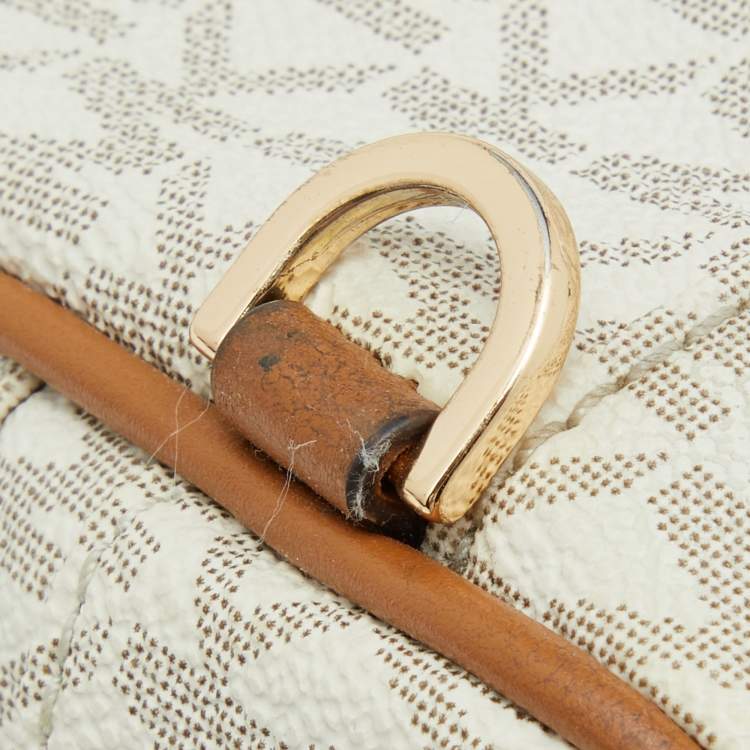 Pre Owned Michael Kors White/Tan Signature Coated Canvas and Leather Mini Rhea Backpack