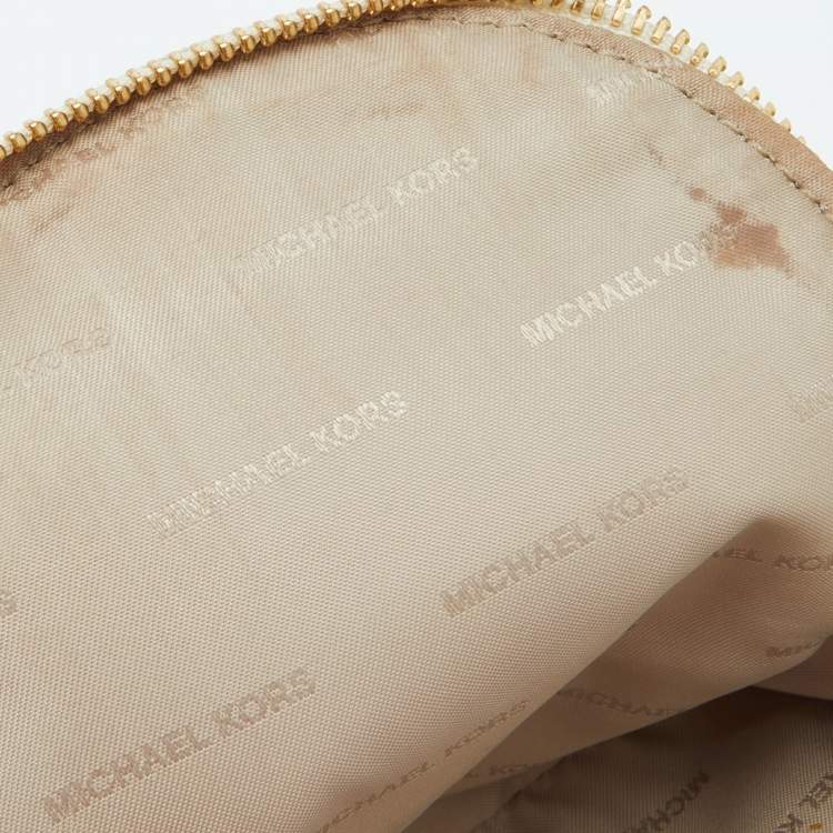 Pre Owned Michael Kors White/Tan Signature Coated Canvas and Leather Mini Rhea Backpack