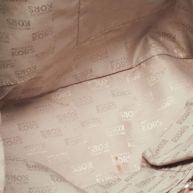 Pre Owned Michael Kors Light Pink Saffiano Leather Studded Jet Set Tote