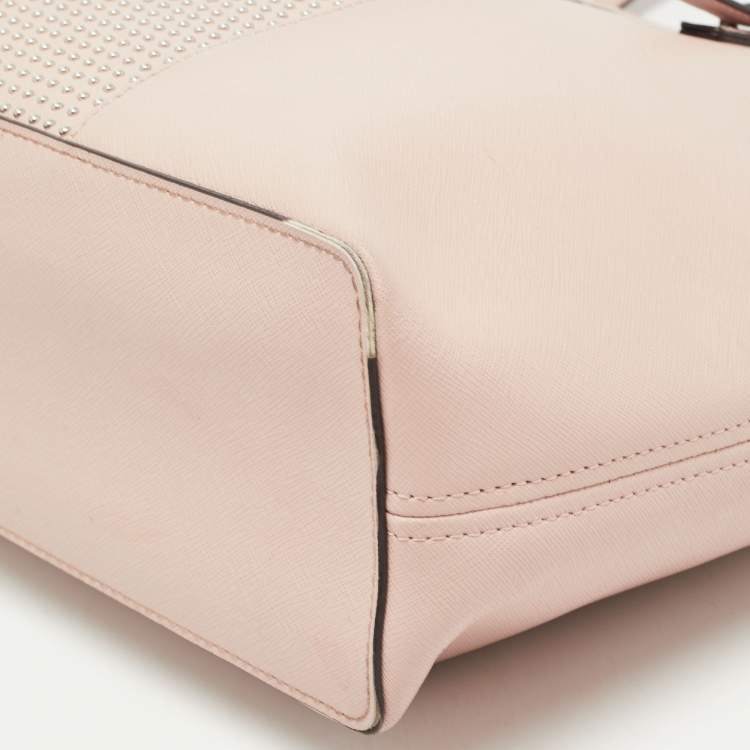 Pre Owned Michael Kors Light Pink Saffiano Leather Studded Jet Set Tote