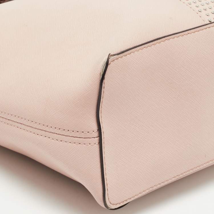 Pre Owned Michael Kors Light Pink Saffiano Leather Studded Jet Set Tote