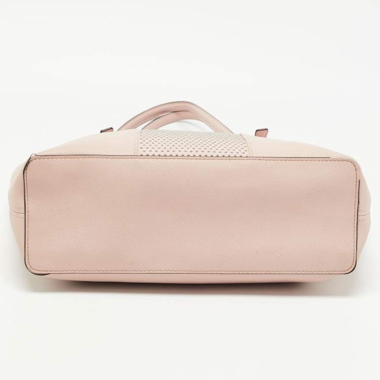 Pre Owned Michael Kors Light Pink Saffiano Leather Studded Jet Set Tote