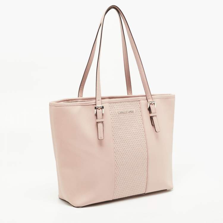 Pre Owned Michael Kors Light Pink Saffiano Leather Studded Jet Set Tote