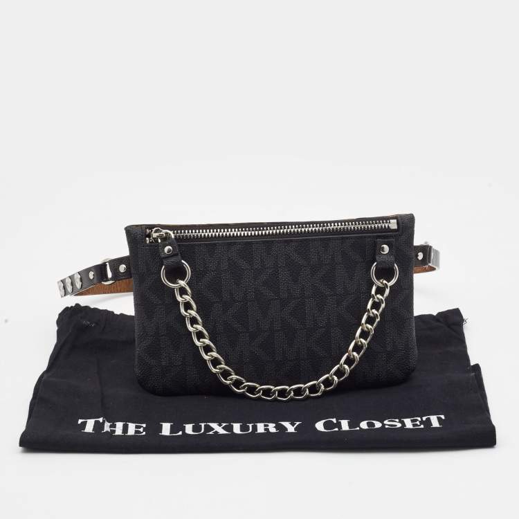 Pre Owned Michael Kors Black Signature Coated Canvas Chain Fanny Belt Bag