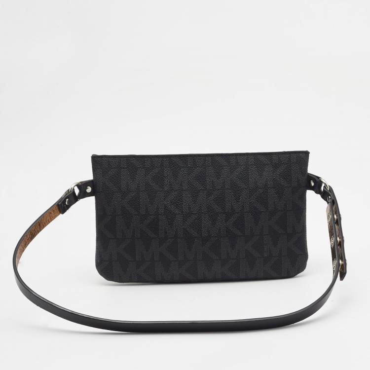 Pre Owned Michael Kors Black Signature Coated Canvas Chain Fanny Belt Bag
