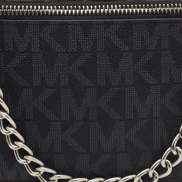 Pre Owned Michael Kors Black Signature Coated Canvas Chain Fanny Belt Bag