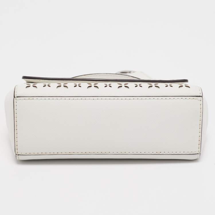 Pre Owned Michael Kors White Leather XS Laser Cut Ava Top Handle Bag