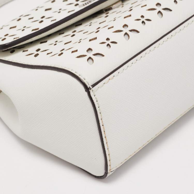 Pre Owned Michael Kors White Leather XS Laser Cut Ava Top Handle Bag