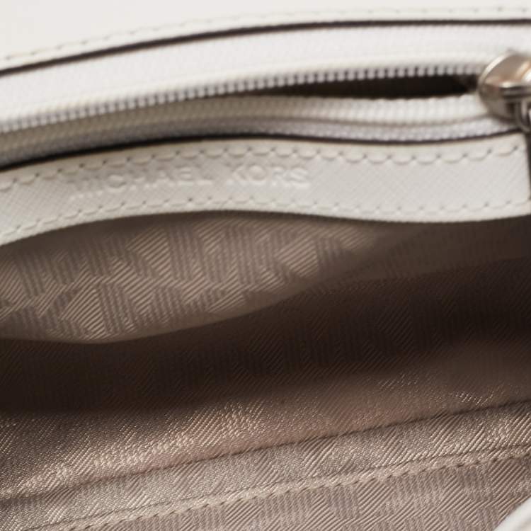 Pre Owned Michael Kors White Leather XS Laser Cut Ava Top Handle Bag