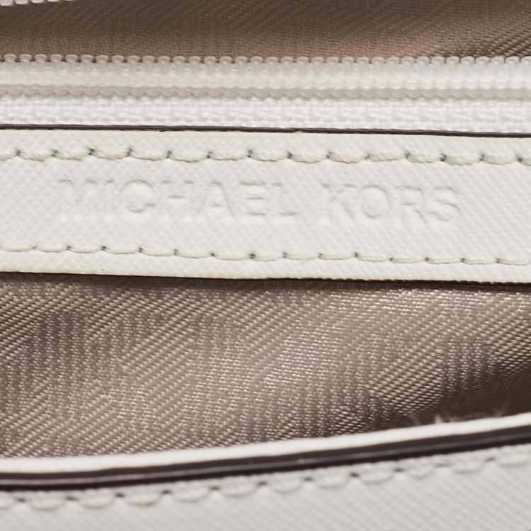 Pre Owned Michael Kors White Leather XS Laser Cut Ava Top Handle Bag