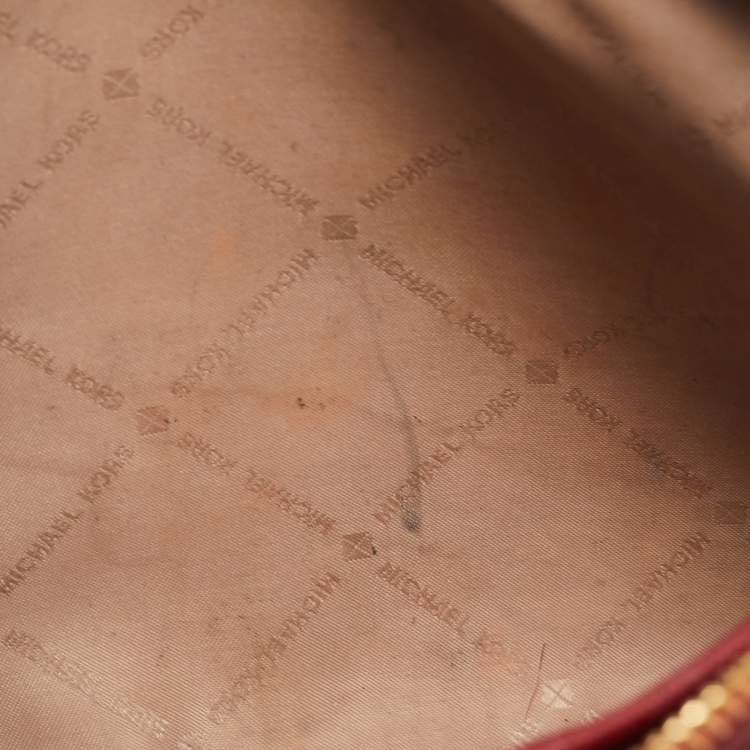 Pre Owned Michael Kors Red/Beige Signature Coated Canvas and Leather Jet Set Camera Bag