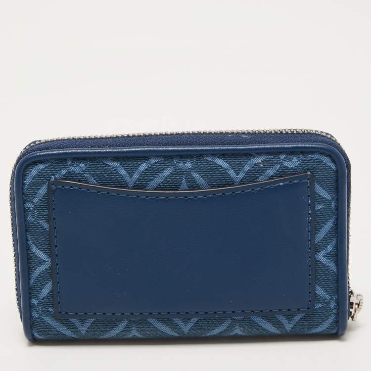 مملوكة مسبقًا Michael Kors Blue Monogram Jacquard Canvas and Leather Zip Around Card Case 