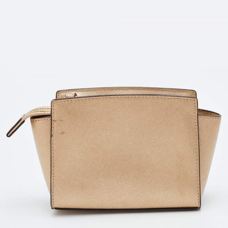 Pre Owned Michael Kors Gold Leather Mini Selma Crossbody Bag