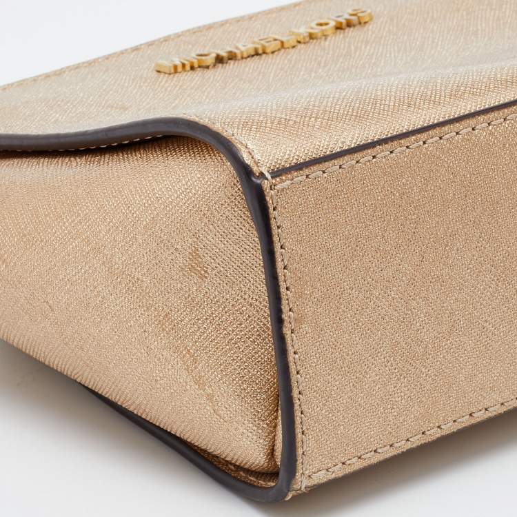 Pre Owned Michael Kors Gold Leather Mini Selma Crossbody Bag
