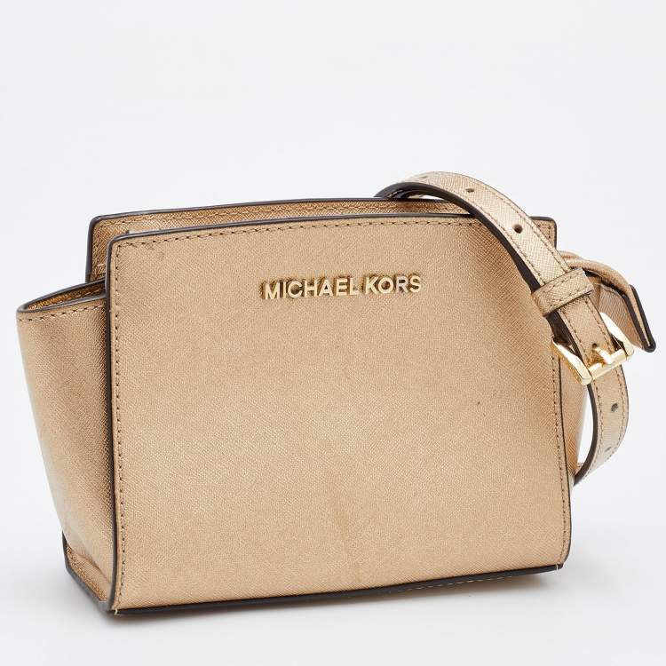 Pre Owned Michael Kors Gold Leather Mini Selma Crossbody Bag