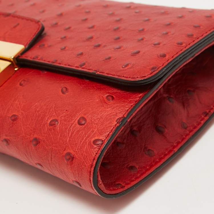 Pre Owned Michael Kors Red Ostrich Embossed Leather Gia Clutch