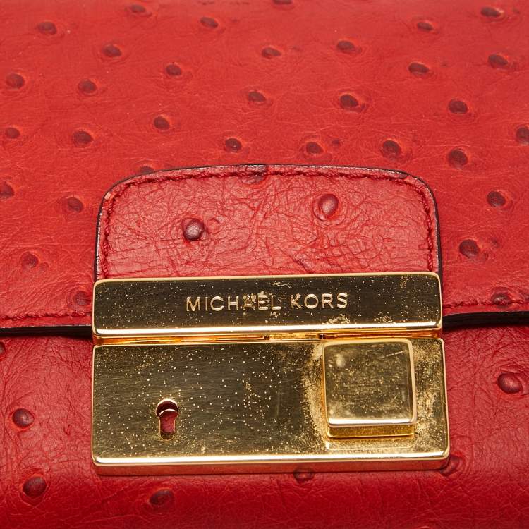 Pre Owned Michael Kors Red Ostrich Embossed Leather Gia Clutch