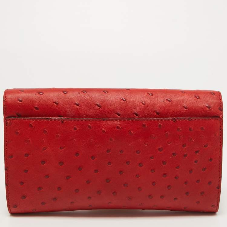 Pre Owned Michael Kors Red Ostrich Embossed Leather Gia Clutch