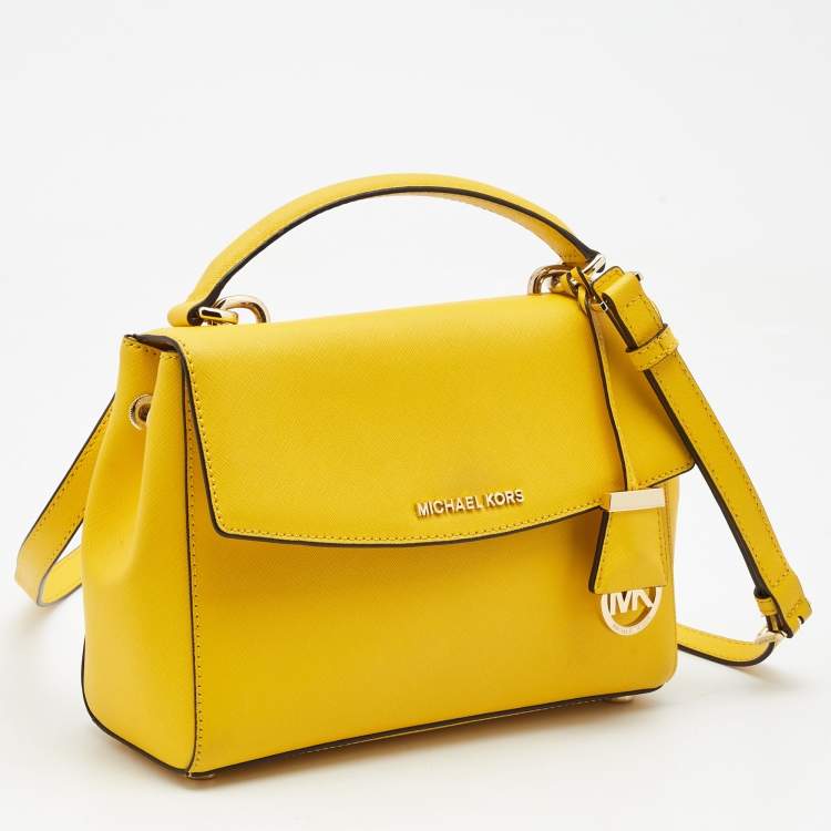 Pre Owned Michael Kors Yellow Saffiano Leather Small Ava Top Handle Bag
