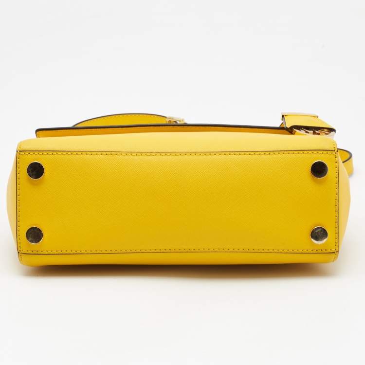 Pre Owned Michael Kors Yellow Saffiano Leather Small Ava Top Handle Bag