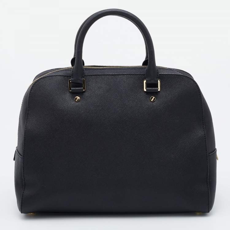 Pre Owned MICHAEL Micheal Kors Black Leather Cindy Dome Satchel