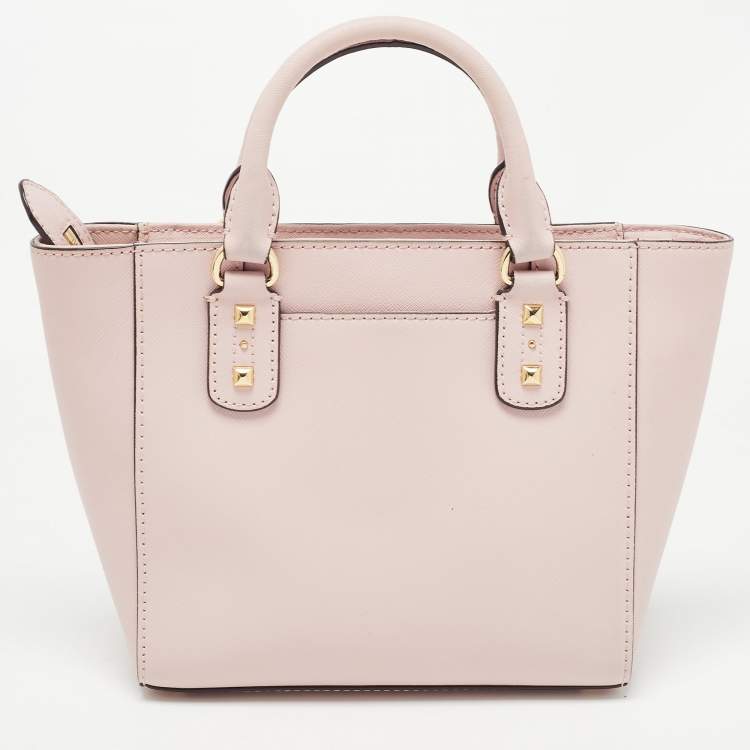Pre Owned Michael Kors Pink Leather Sandrine Studded Tote