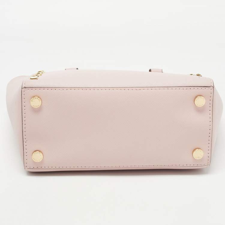 Pre Owned Michael Kors Pink Leather Sandrine Studded Tote