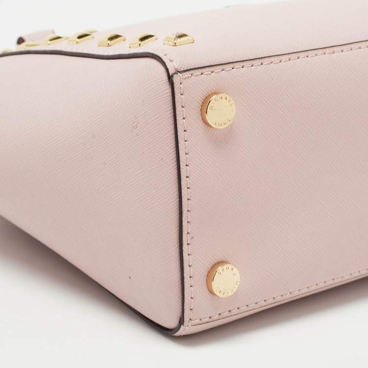 Pre Owned Michael Kors Pink Leather Sandrine Studded Tote