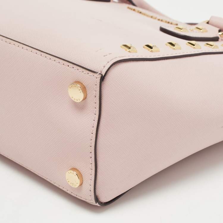 Pre Owned Michael Kors Pink Leather Sandrine Studded Tote