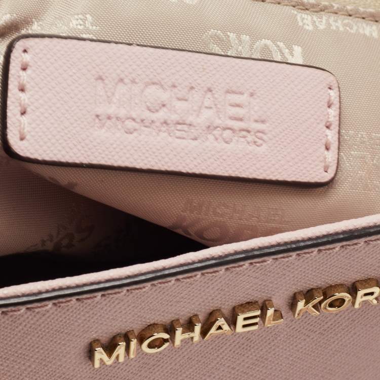 Pre Owned Michael Kors Pink Leather Sandrine Studded Tote