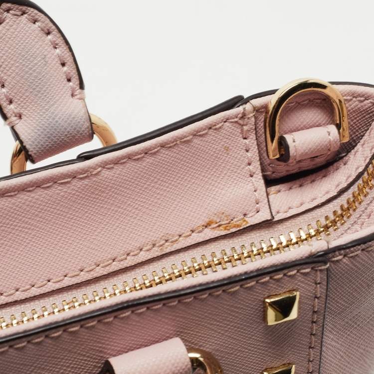 Pre Owned Michael Kors Pink Leather Sandrine Studded Tote