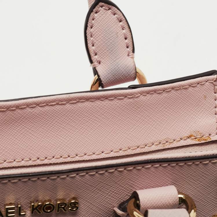 Pre Owned Michael Kors Pink Leather Sandrine Studded Tote